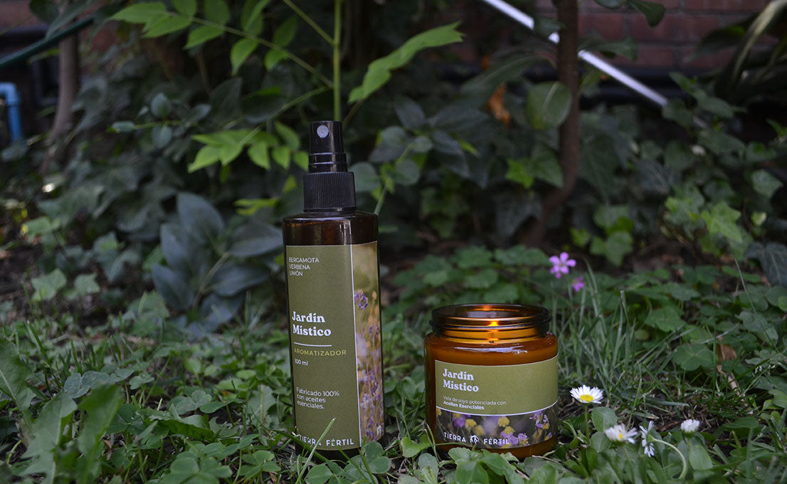 Pack Jardín Místico con aromatizador y vela de soya con limón, verbena y bergamota para frescura y bienestar en el hogar