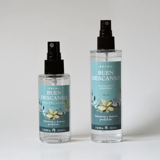 Bruma de aromaterapia Buen Descanso con lavanda y eucalipto para dormir mejor.
