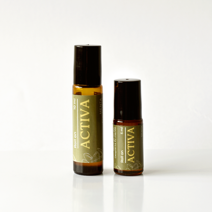 Roll on de aromaterapia Activa con menta, eucalipto y albahaca para aliviar dolor de cabeza y jaquecas.