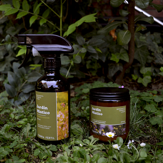 Pack de aromaterapia Jardín Místico con vela y aromatizador de aceites esenciales cítricos para ambientar el hogar