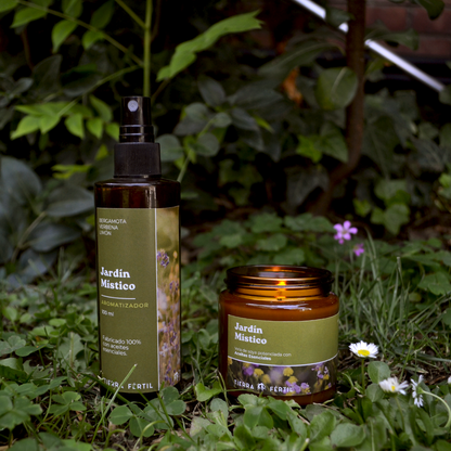 Pack Jardín Místico con aromatizador y vela de soya con limón, verbena y bergamota para frescura y bienestar en el hogar