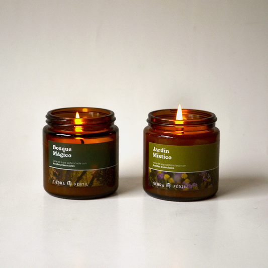 Pack de velas de soya aromáticas Jardín Místico y Bosque Mágico para aromatizar el hogar con aceites esenciales naturales